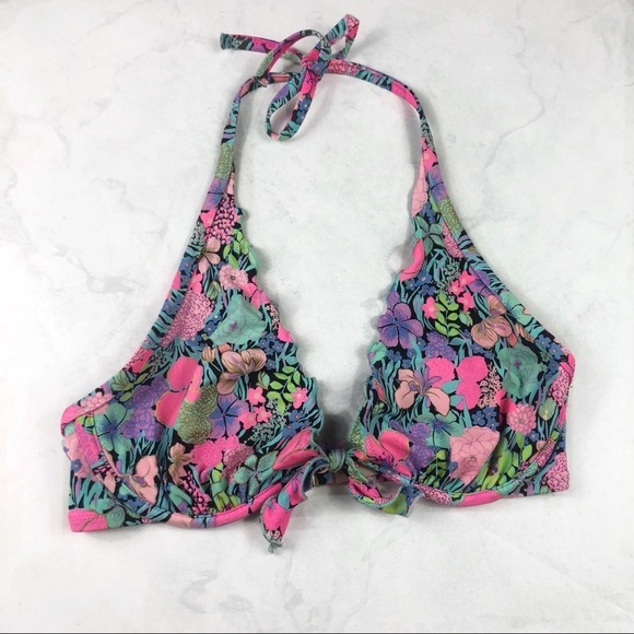 [VS] Tropical Floral Ruffle Edge Halter - Picture 2 of 5